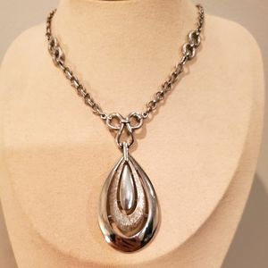 Vintage Crown Trifari Silver Tone and Brushed Silver Tone Necklace - 20"